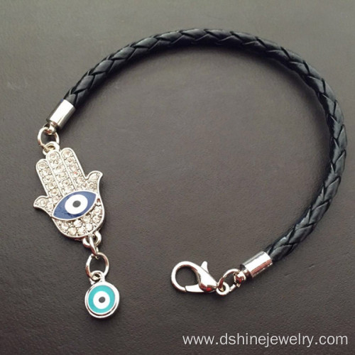 Customized Knot Leather Braided Evil Eye Charm Bracelet